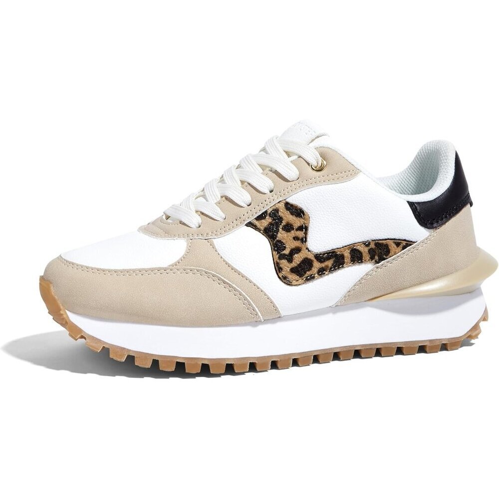Lucky Step Women Beige Tennis Retro Walking Casual Trainer Stylish Durable Shoes
